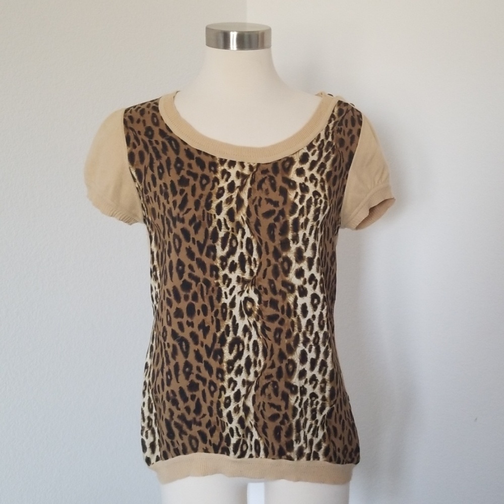 Cynthia Steffe scoop neckline Silk animal print Cap sleeve